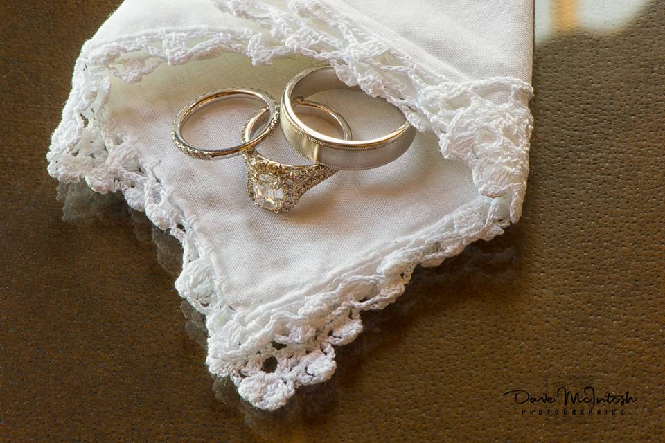 Wedding and engagement ring detail shot