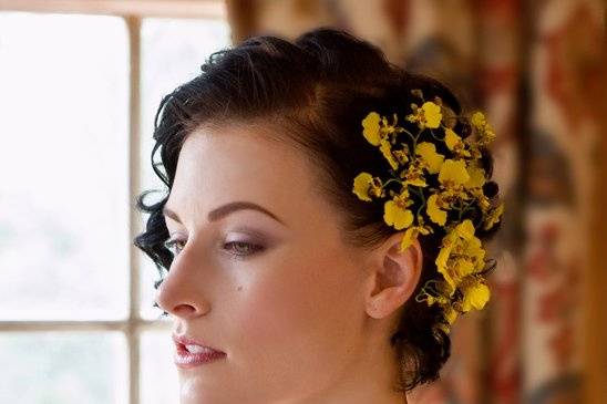 Short updo with orchids