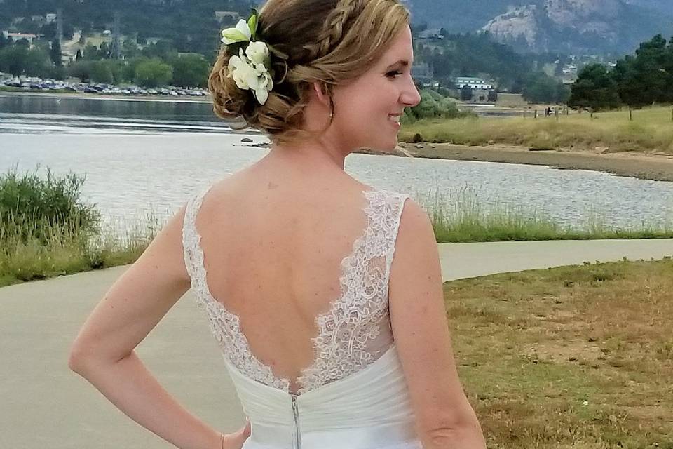 Messy updo with hair accessory