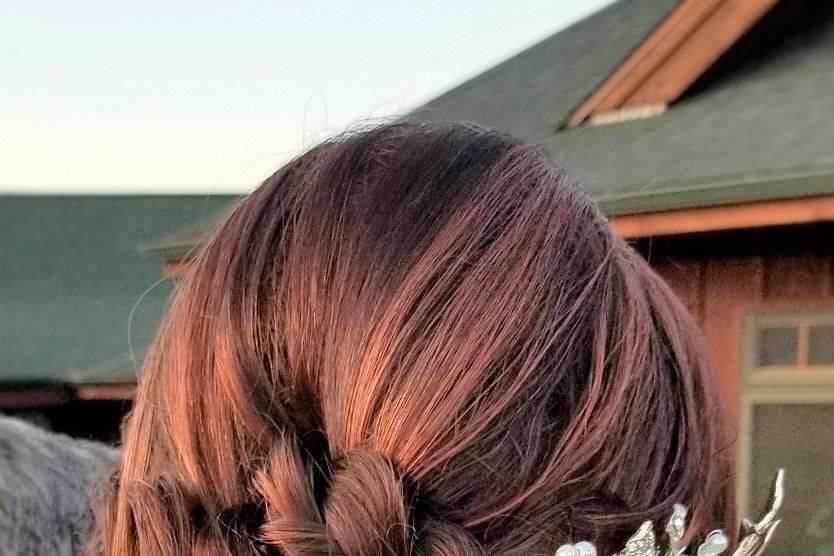 Braided updo with weaving