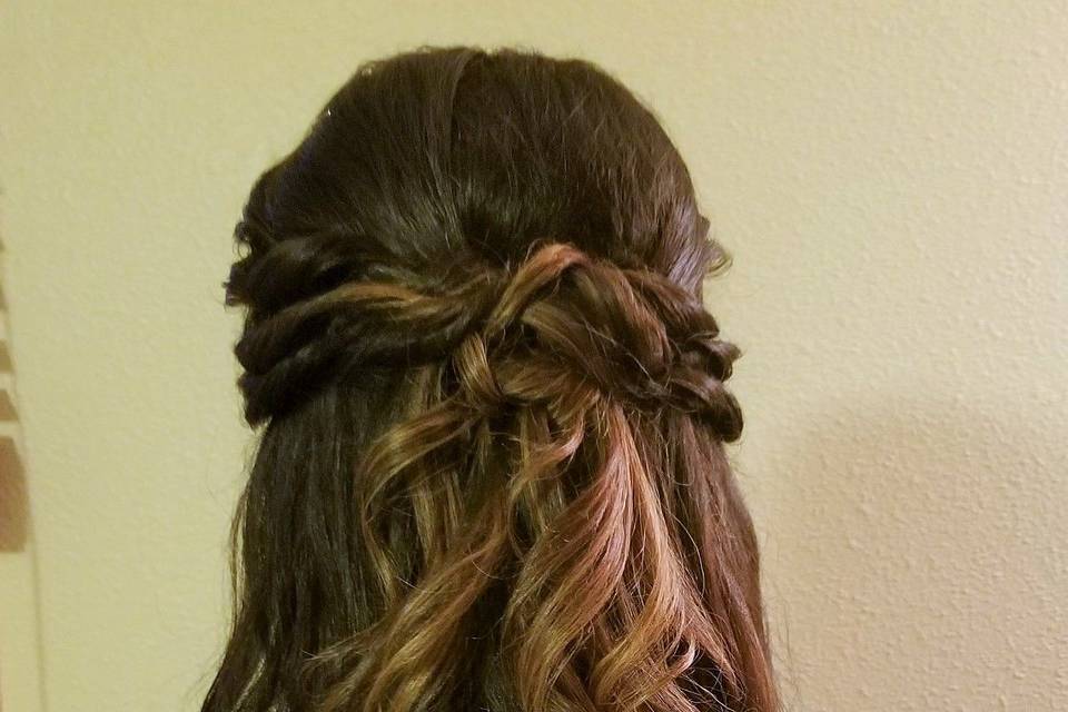 Long thick hair partial updo