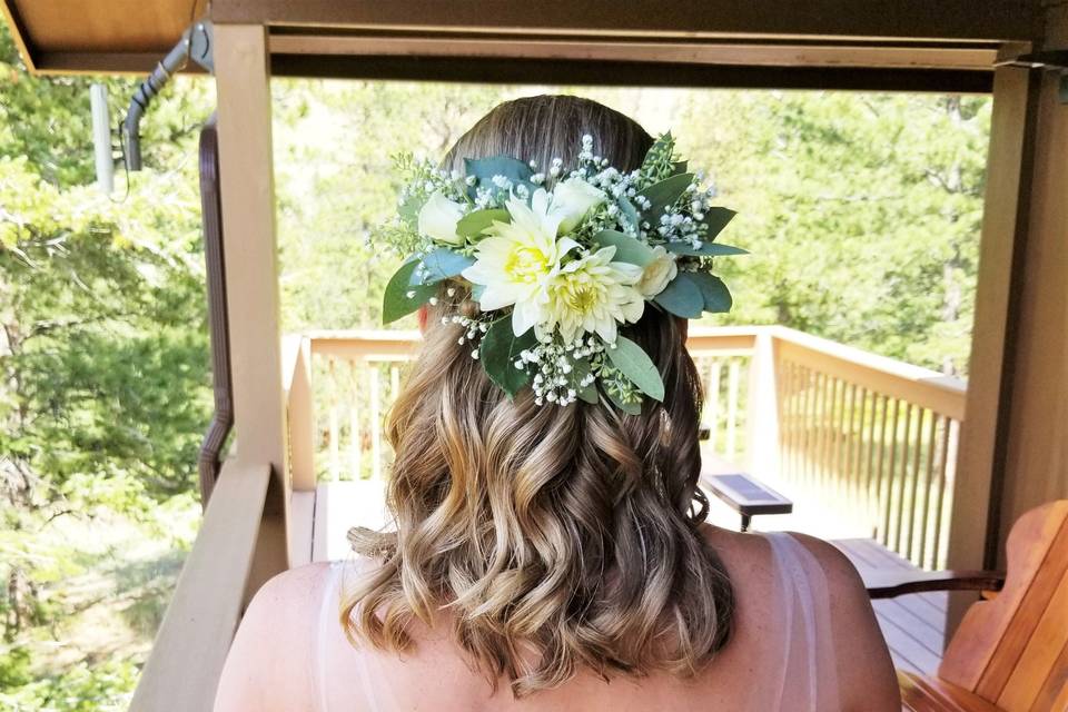 Custom flower design in hair