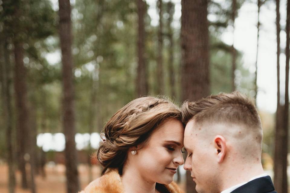 Bride + Groom in woodlands