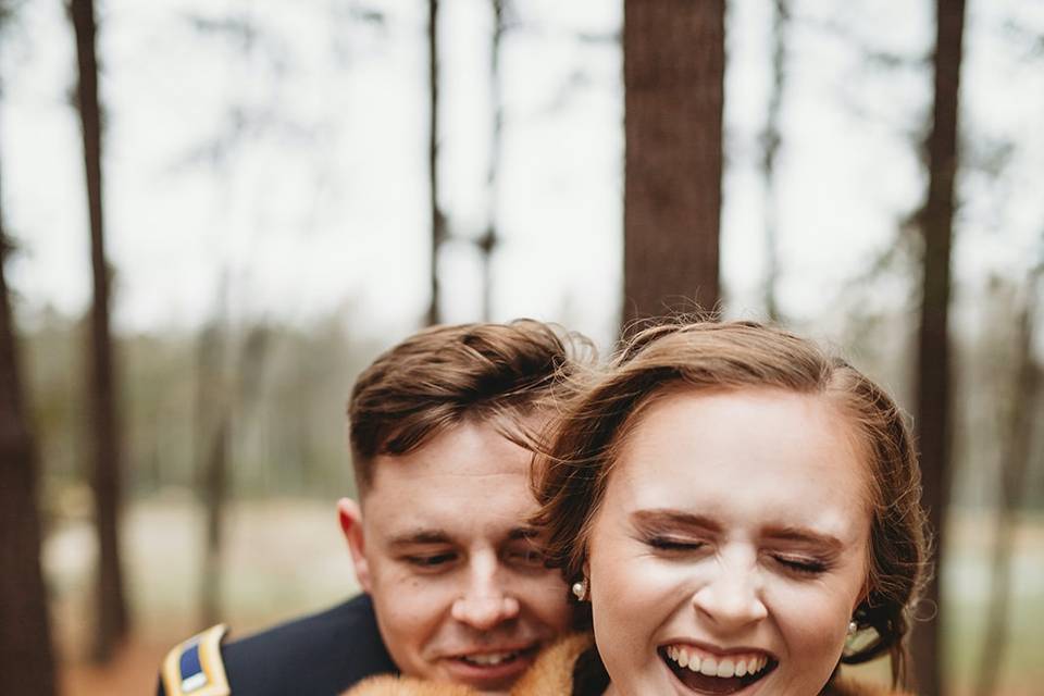 Bride + Groom in woodlands