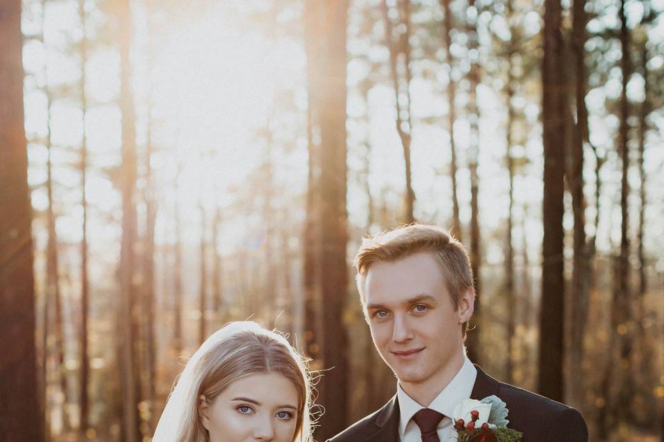 Bride + Groom in woodlands