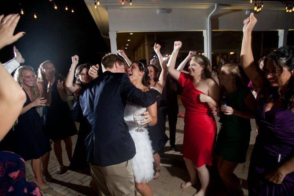 Bride and groom with friends