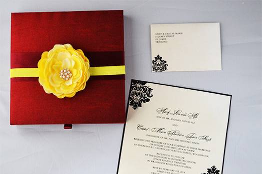 Silk/Satin box or folio invitations. Customizing the invitations in your color, theme and more details please call us at 301-874-2785. More products or available at www.colorprintoutlet.com