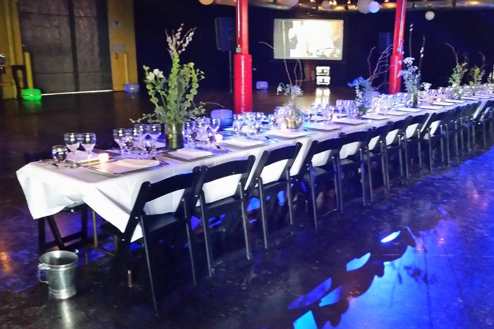 Dining area in a white and black setup