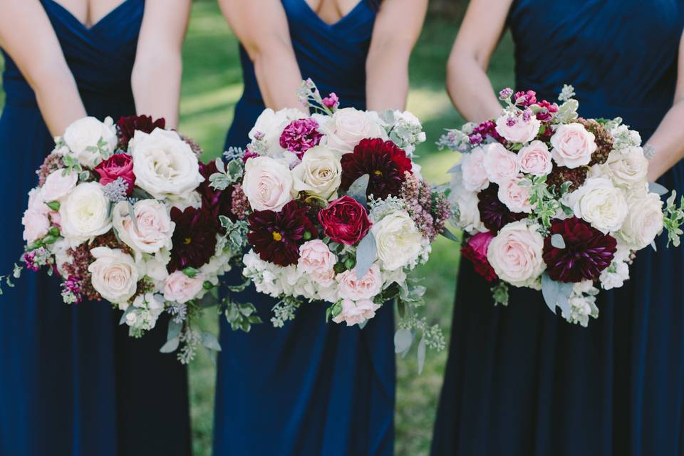 Flowers blush sequins navy blue