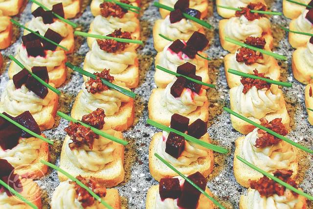 Crostinis made from fresh local ingredients.  A great way to add unique flavors in bite sized portions.