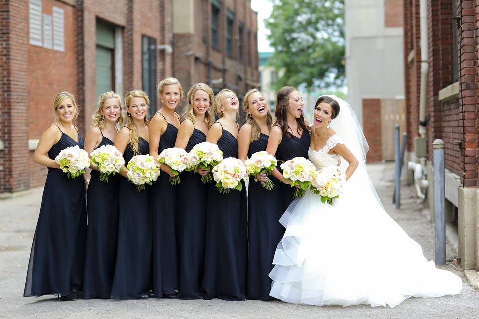 The bride with her bridesmaids