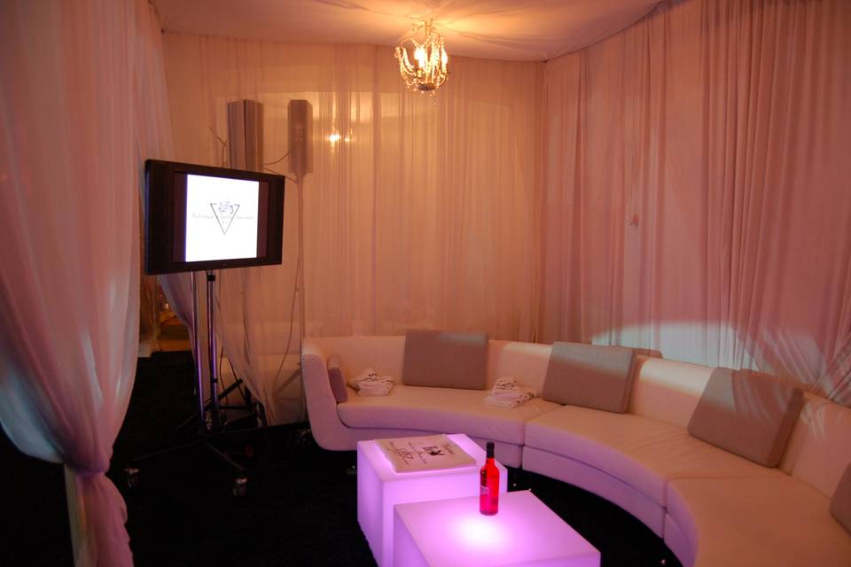 Lounge-Style Reception, complete with photo montage and lighting