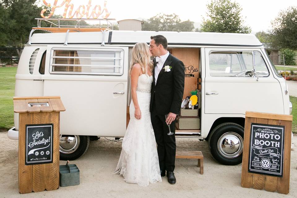 Bride and Groom with bus
