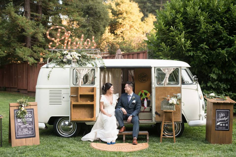 Bride & Groom with bus