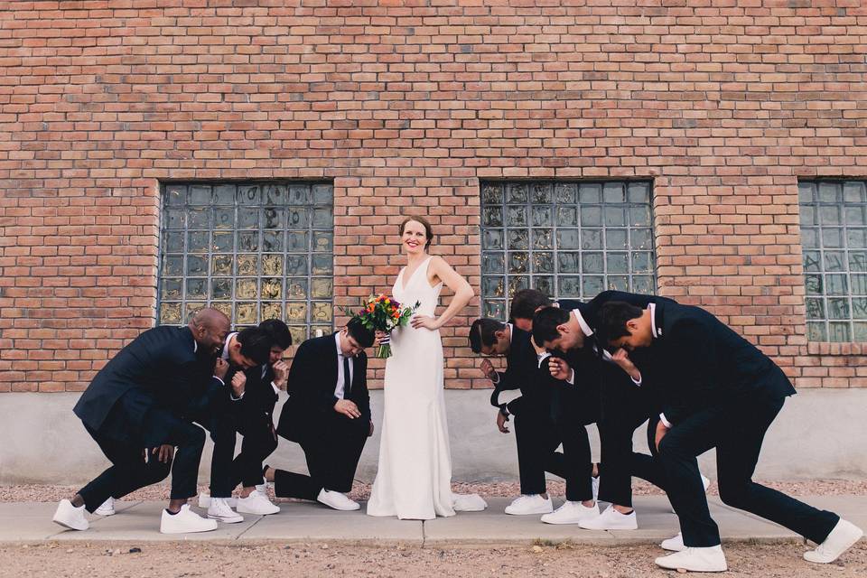 Bride pose with her 'men