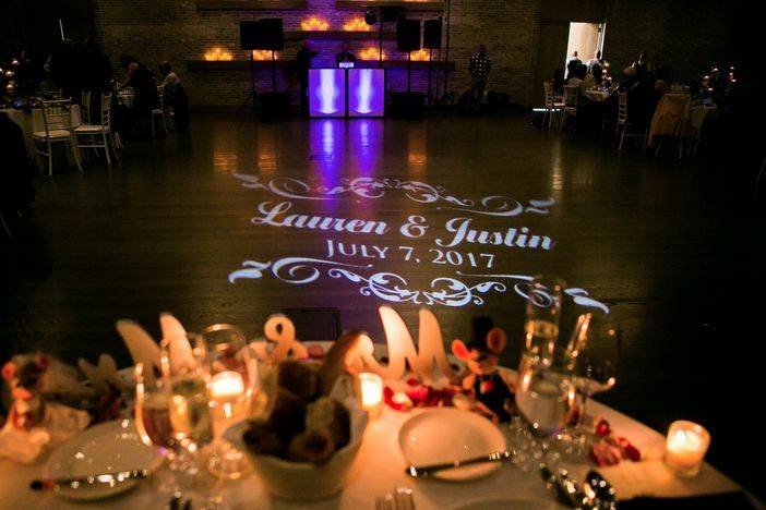 Rustic uplighting wedding