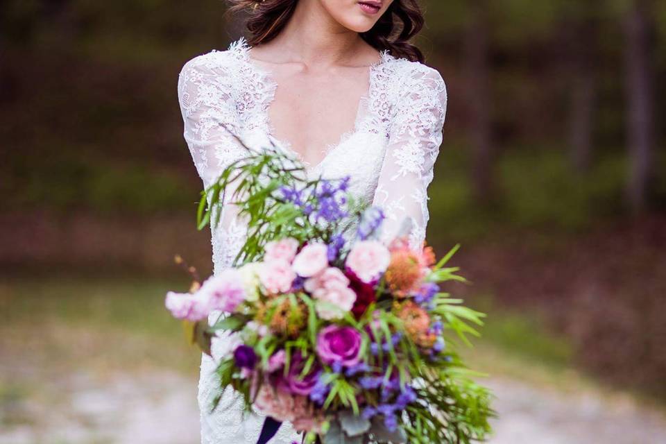 The bride holding a bouquet