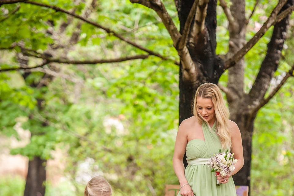 Bride across bridge