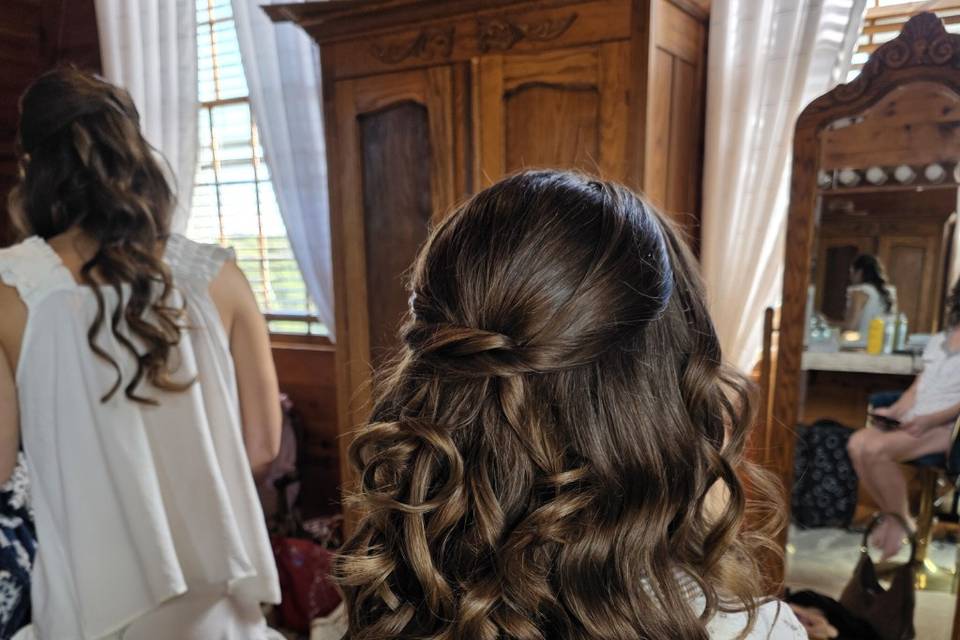 Romantic twisted half-up