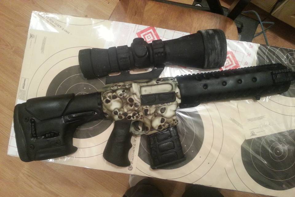 AR-15 grooms cake.  all hand sculpted. and freehand airbrushed