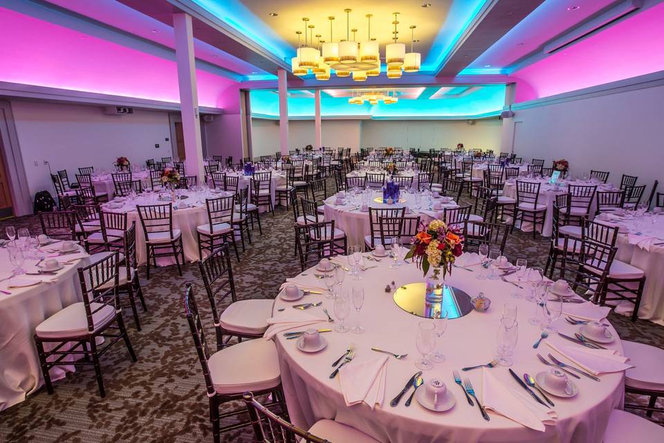 Table setup with flower centerpiece