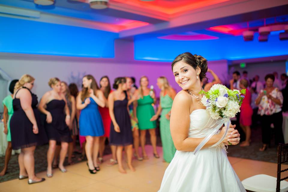 The bride holding her bouquet