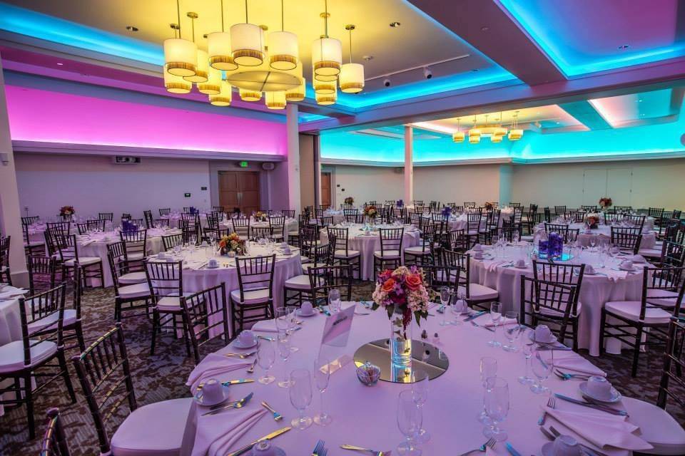 Table setup with flower centerpiece