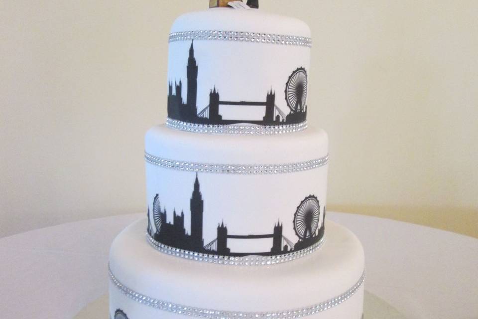 London style edible images on a fondant covered cake