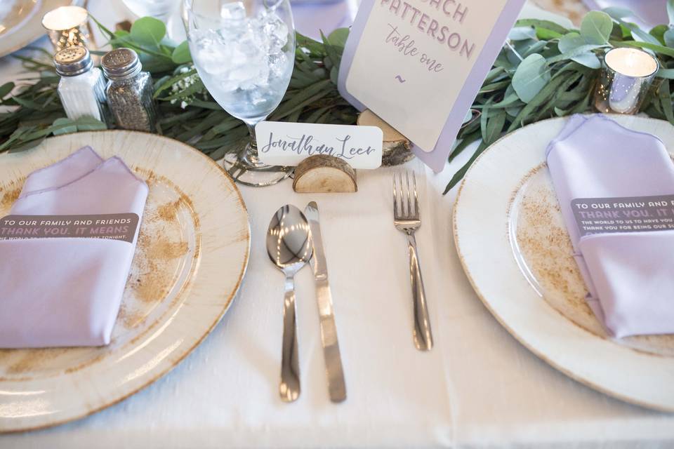 Table setting showing small, unique touches