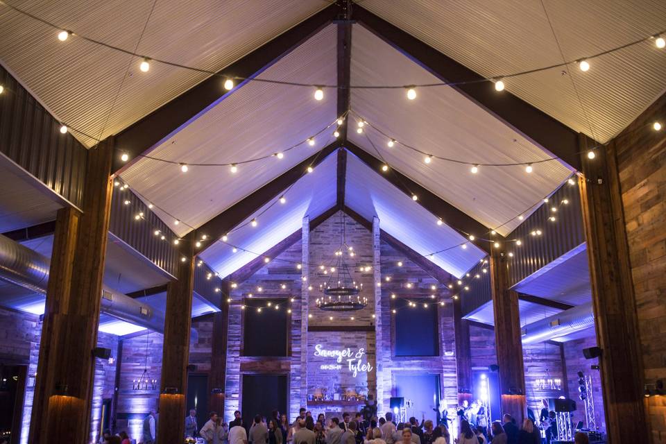 Reception hall with string lights
