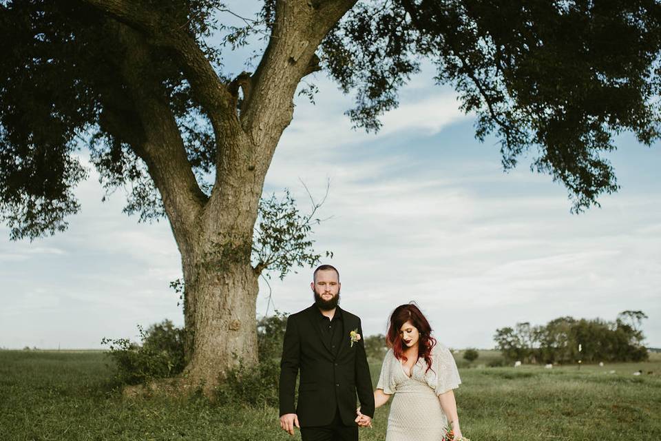 Newlyweds by the tree | Rachel Lee Photography