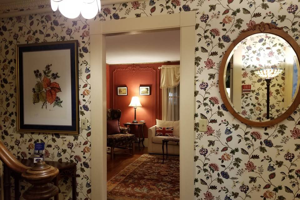 Foyer looking into parlor