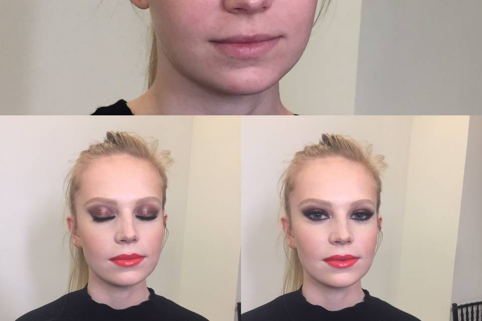 Before and after makeup look