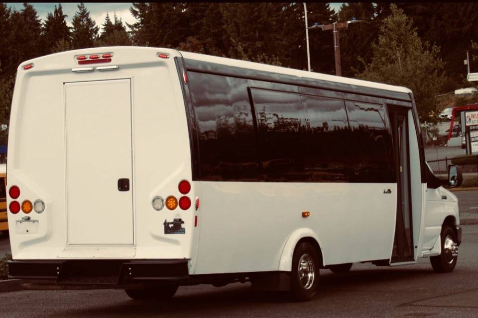 Luxury shuttle bus - rear exterior