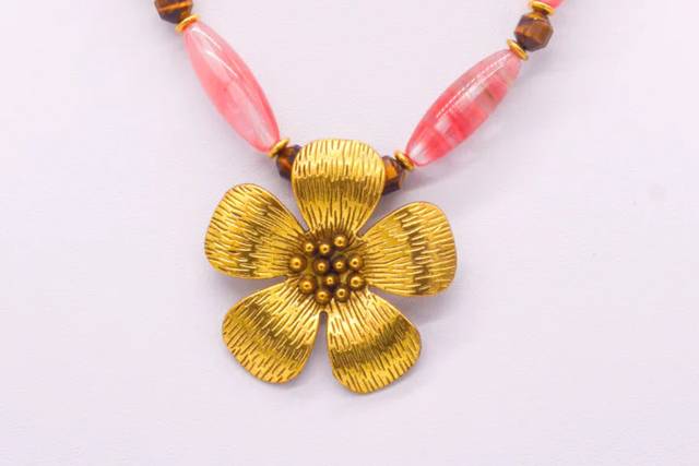 Blossomed Strawberry Quartz and Tigers Eye Necklace
