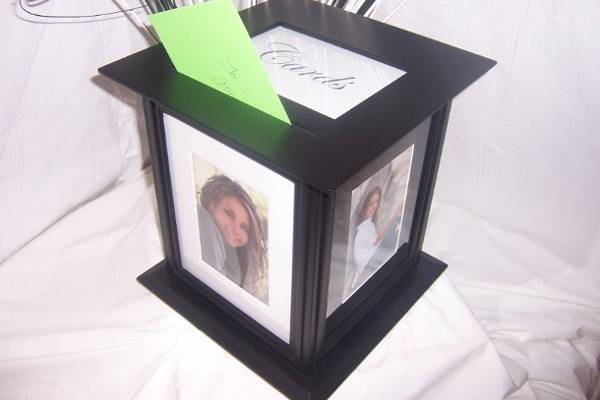 Rustic Wood Wedding Card Box with chalkboards.