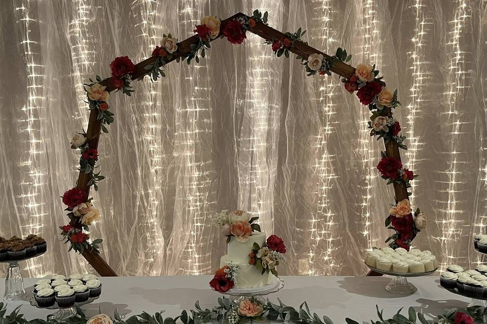 Cake table with backdrop