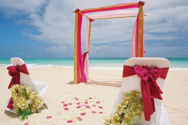 Beach wedding setup and decor