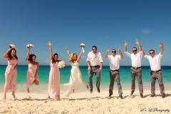 Jump shot of the newlyweds and their guests