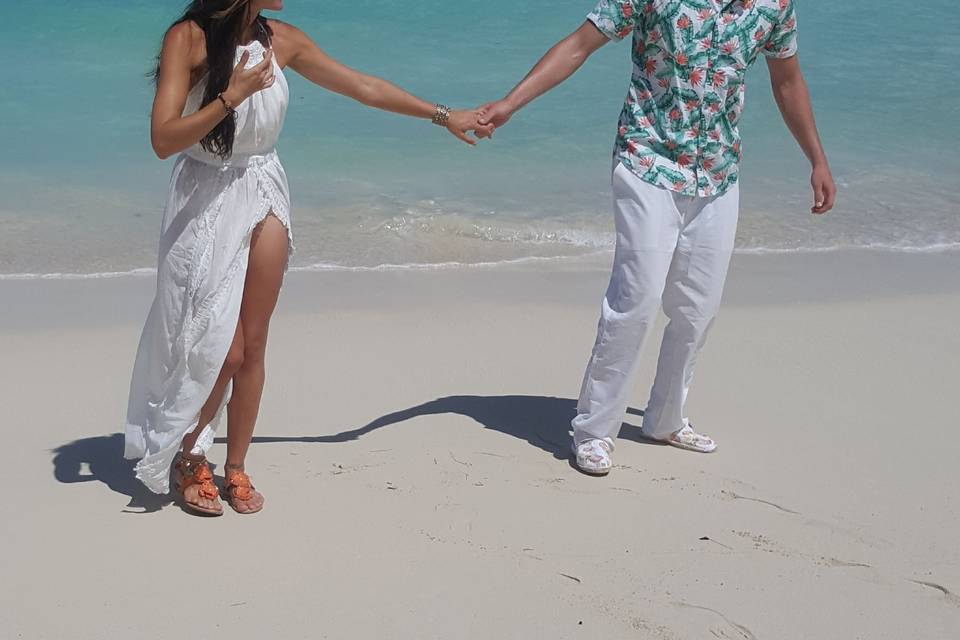 Bride and groom at the beach