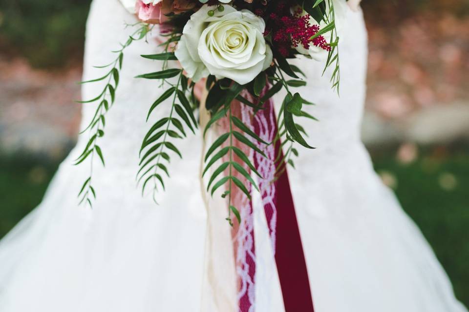 Burgundy, blush, and white