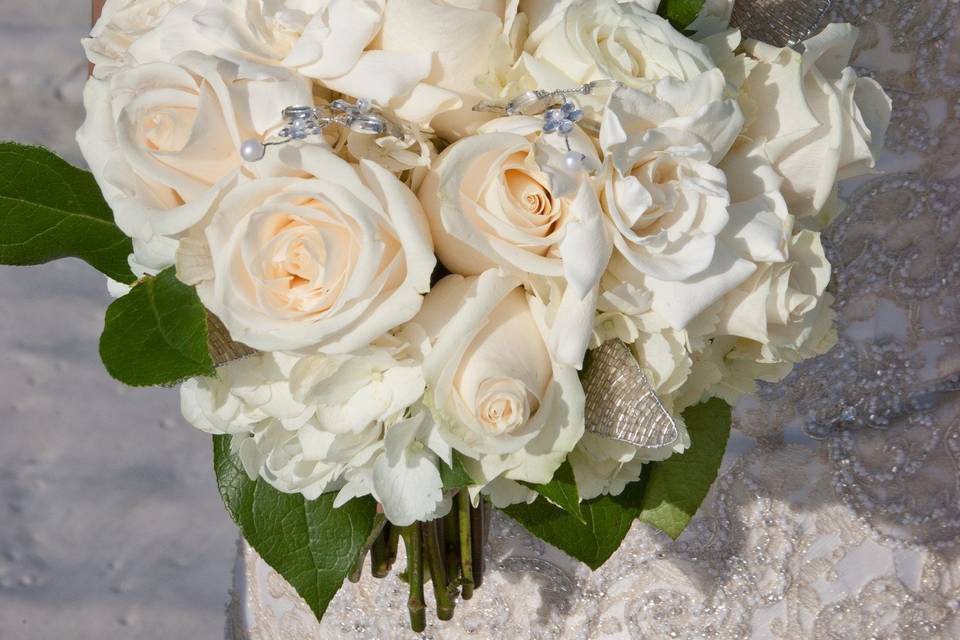 The bride holding her bouquet