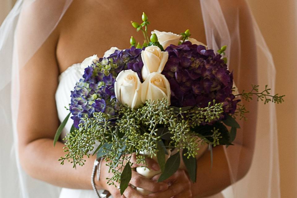 The bride holding her bouquet