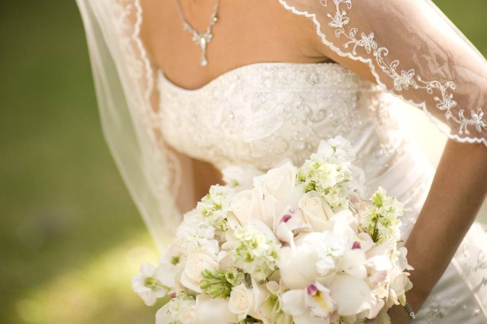 The bride holding her bouquet