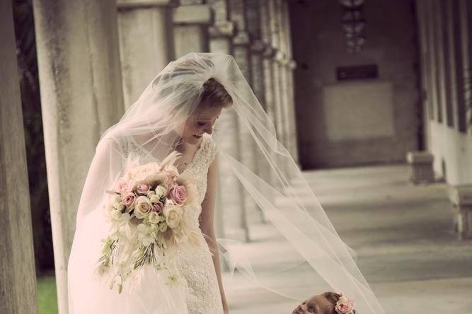 Bride and flower girl