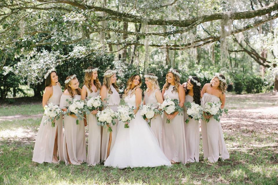 The bride with her bridesmaids