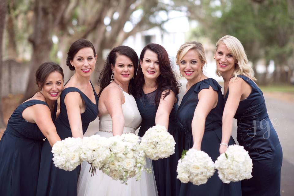 The bride with her bridesmaids