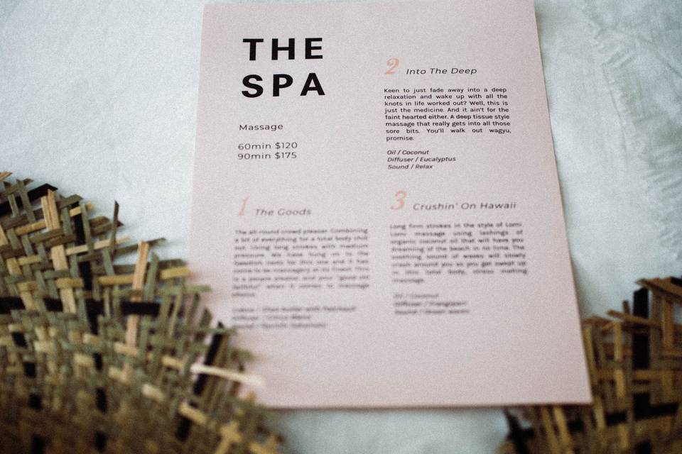 Curated spa menu.