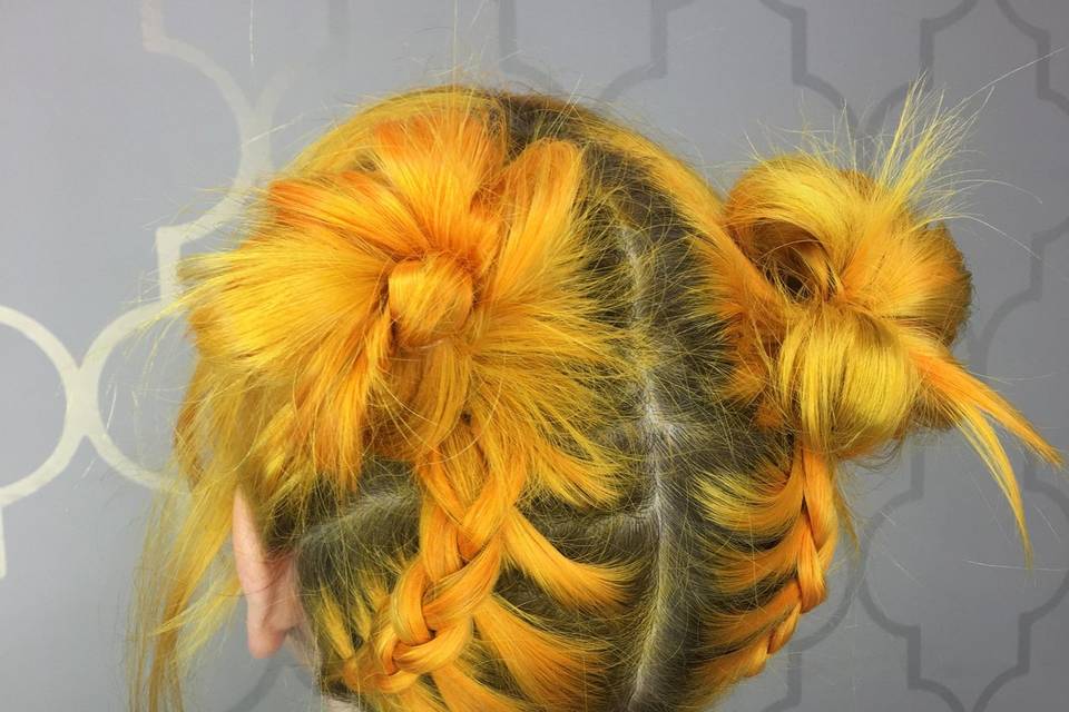 Updo with bright color