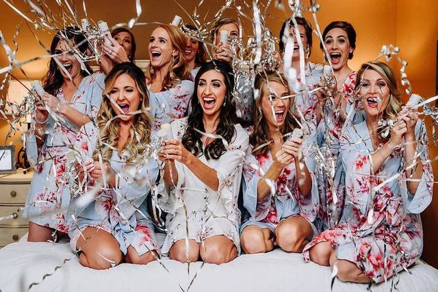 Bride and bridesmaids celebrate